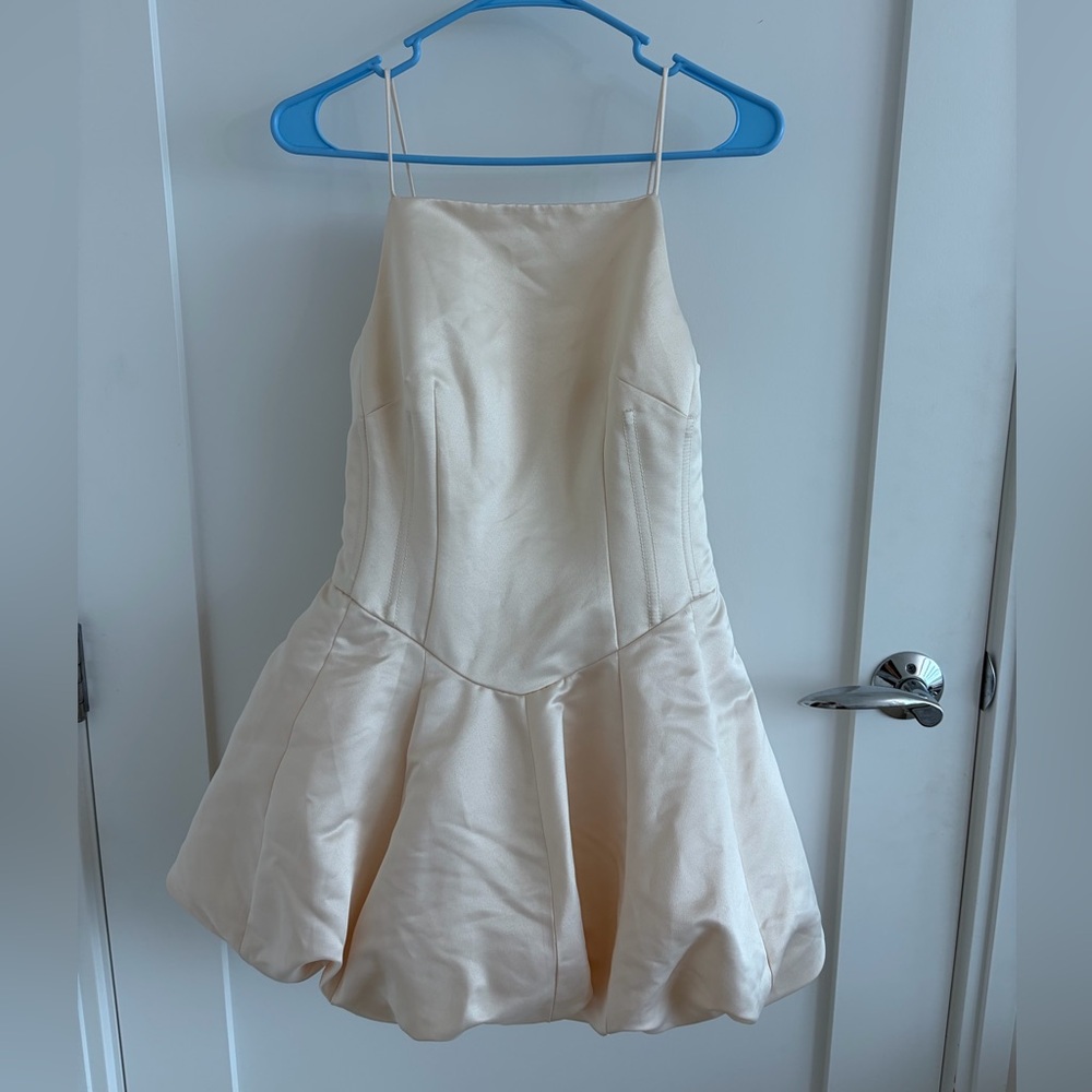 NWT LoveShackFancy Jake Dress in Champagne - Size 4 - Silk Satin Bubble Mini